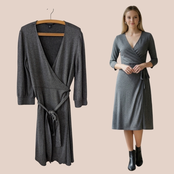Banana Republic Dresses & Skirts - 2 For $20 - Banana Republic Chic Grey Tweed Midi Wrap Dress Size M